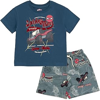 Marvel Spider-Man T-Shirt and French Terry Shorts Outfit Set Toddler to Big Kid Sizes (2T - 10-12)