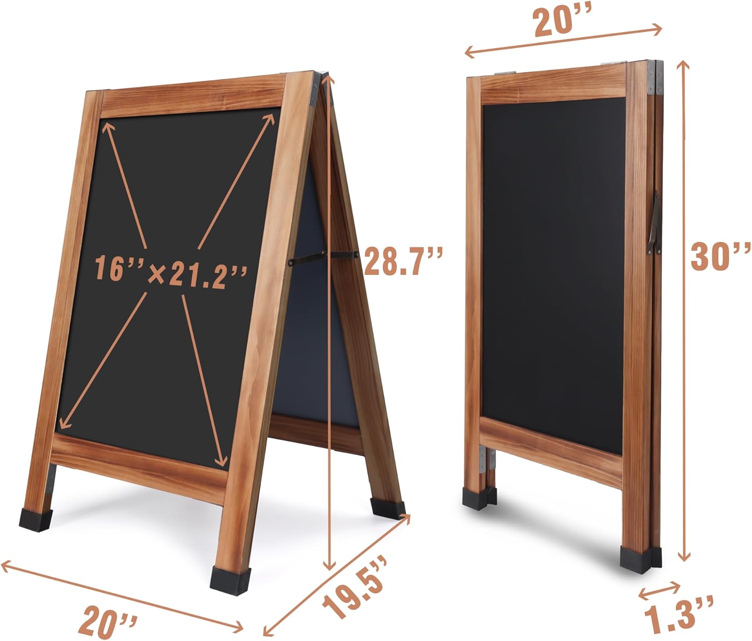 SELEAD Solid Wood A-Frame Chalkboard - 30" x 20" Magnetic Sandwich Board Signs Outdoor Standing Chalk Board Easel Sidewalk Pizarra for Menu, Business, Wedding - Rustic Brown