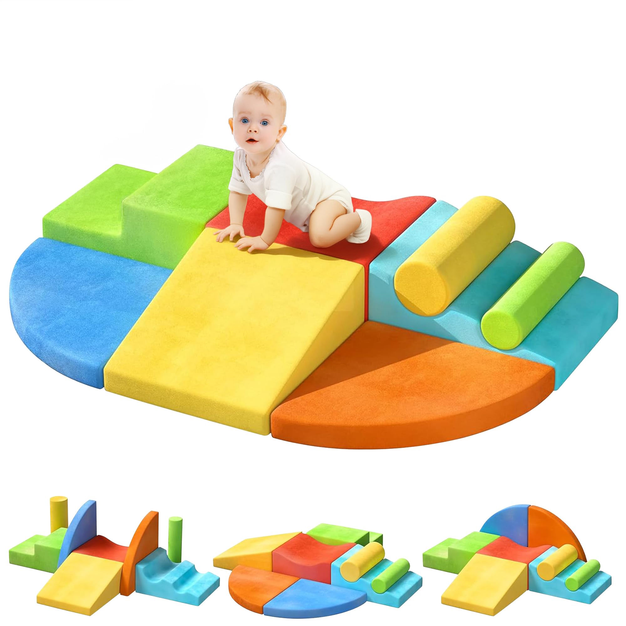 Übergroßes 8-teiliges Schaumstoff Bausteine Kinder, XXL Softbausteine, Waschbare Hülle für Indoor-Spaß, zum Krabbeln & Rollen, Indoor Krabbel Kletter Aktivitäts Spielset