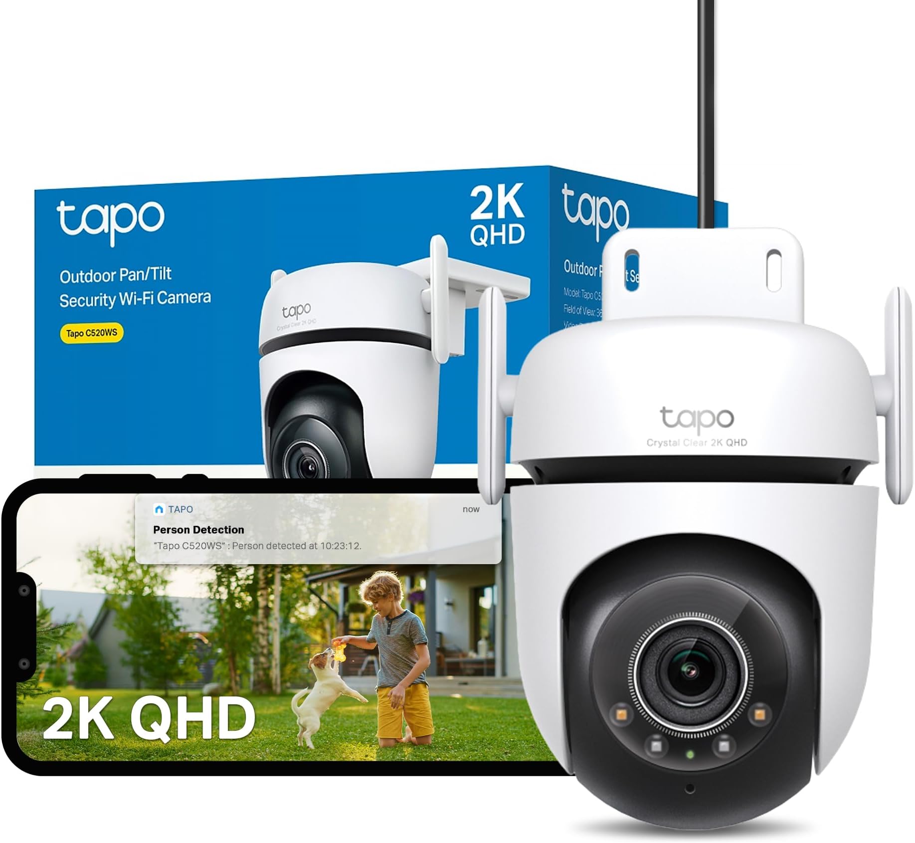 C520WS Pan/Tilt Outdoor Security Camera, 2K 4MP WiFi Outdoor Camera, 360° Vision Motion Tracking, No Monthly Fee, AI Detection, Starlight Colour Night Vision, IP66, Works with Alexa & Google