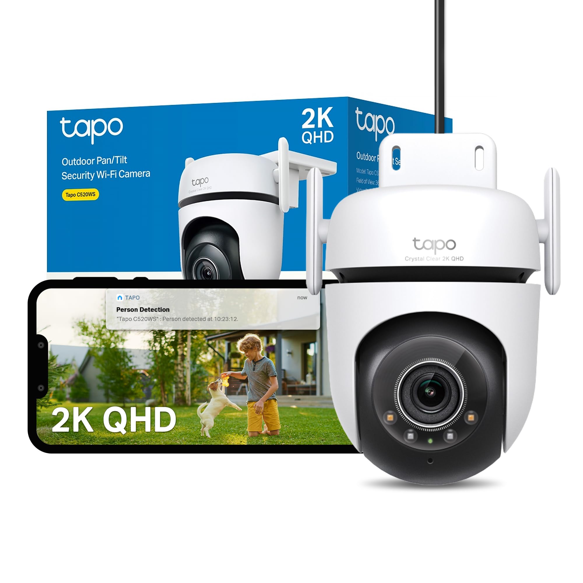 Tp-Link (Tapo C520ws) Outdoor Pan/Tilt 2K Qhd Security Wi-Fi Camera, 360Ã, Colour Night Vision, Smart Ai Detection, Sound & Light Alarm, 2-Way Audio 4895252501605