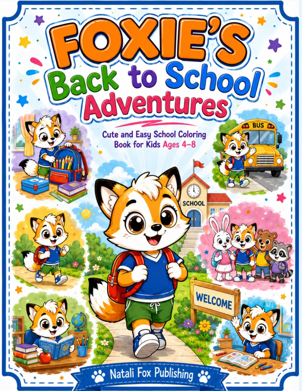 Foxie's Back to School Adventures: Cute and Easy School Coloring Book for Kids Ages 4–8