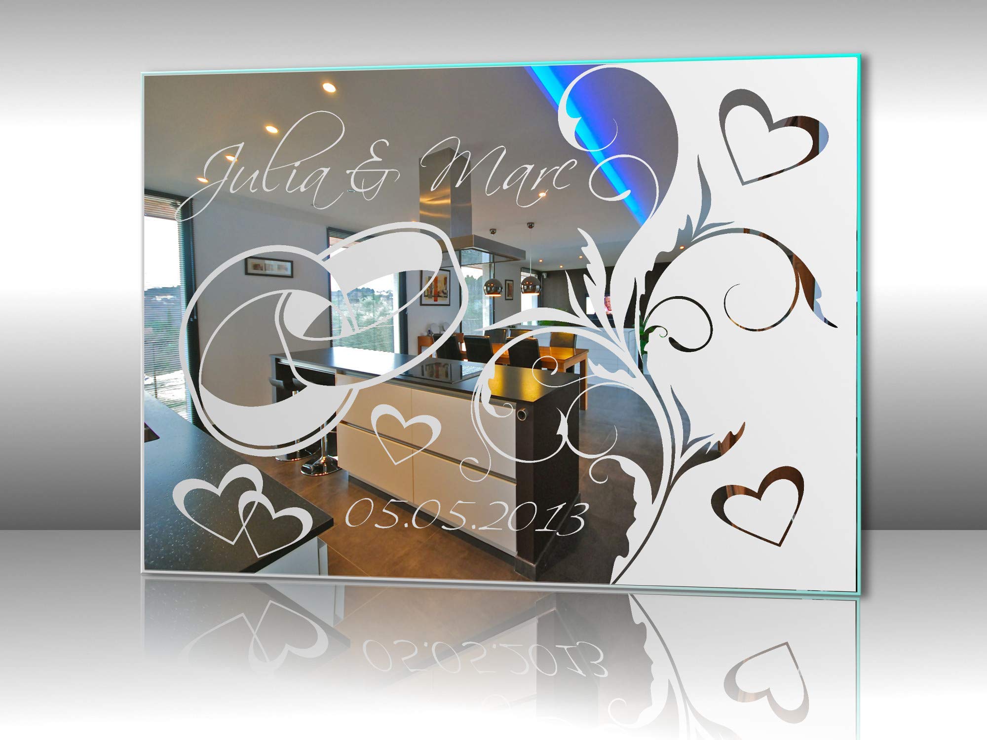 Spiegel mit Gravur Hochzeit 11 ★ Wandbild ★ Hochzeitstag ★ Ehe ★ Hochzeitsgeschenk ★ personalisiert