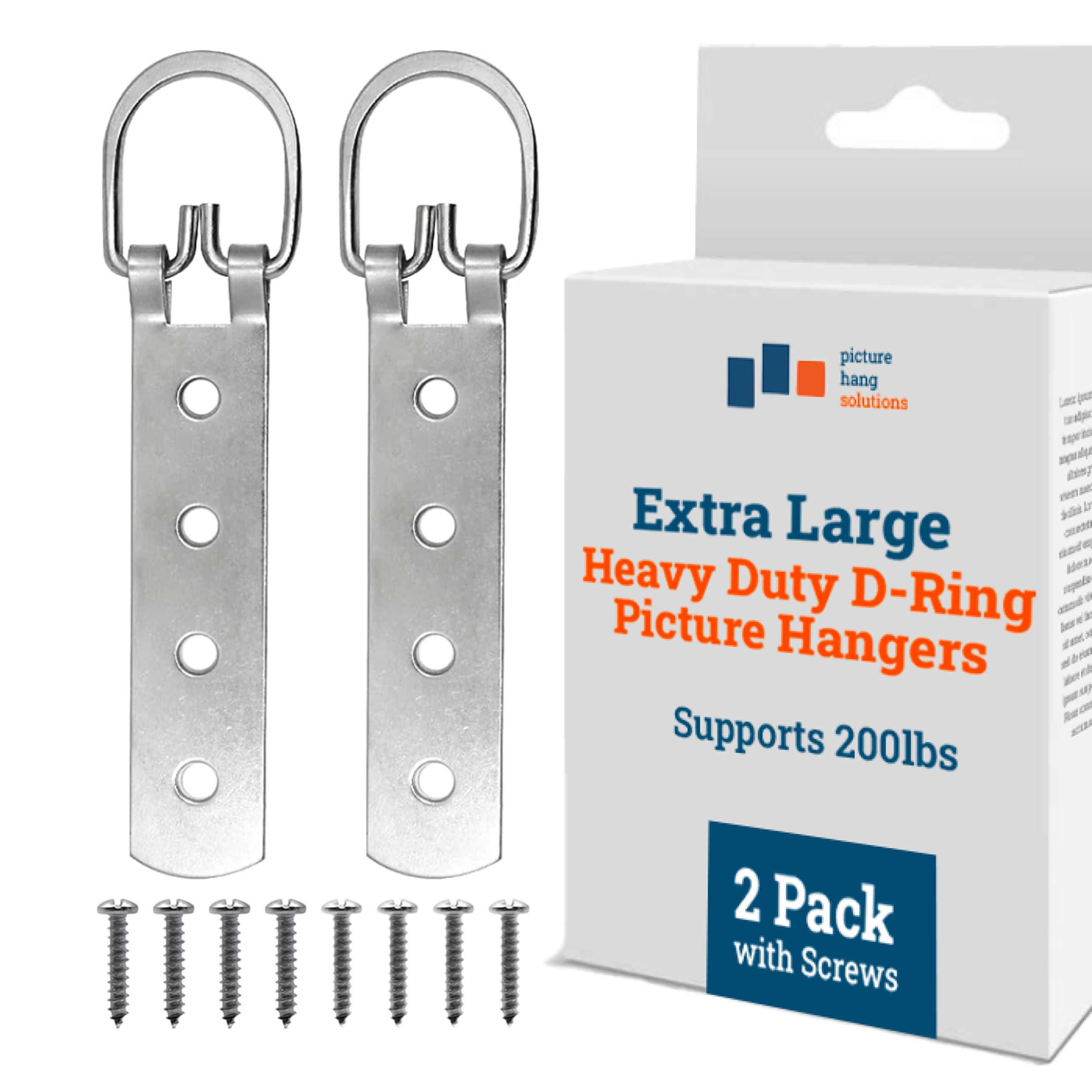 Picture Hang Solutions Super Heavy Duty Extra Large Strap Hanger - 4 Hole D-Ring Hanger by