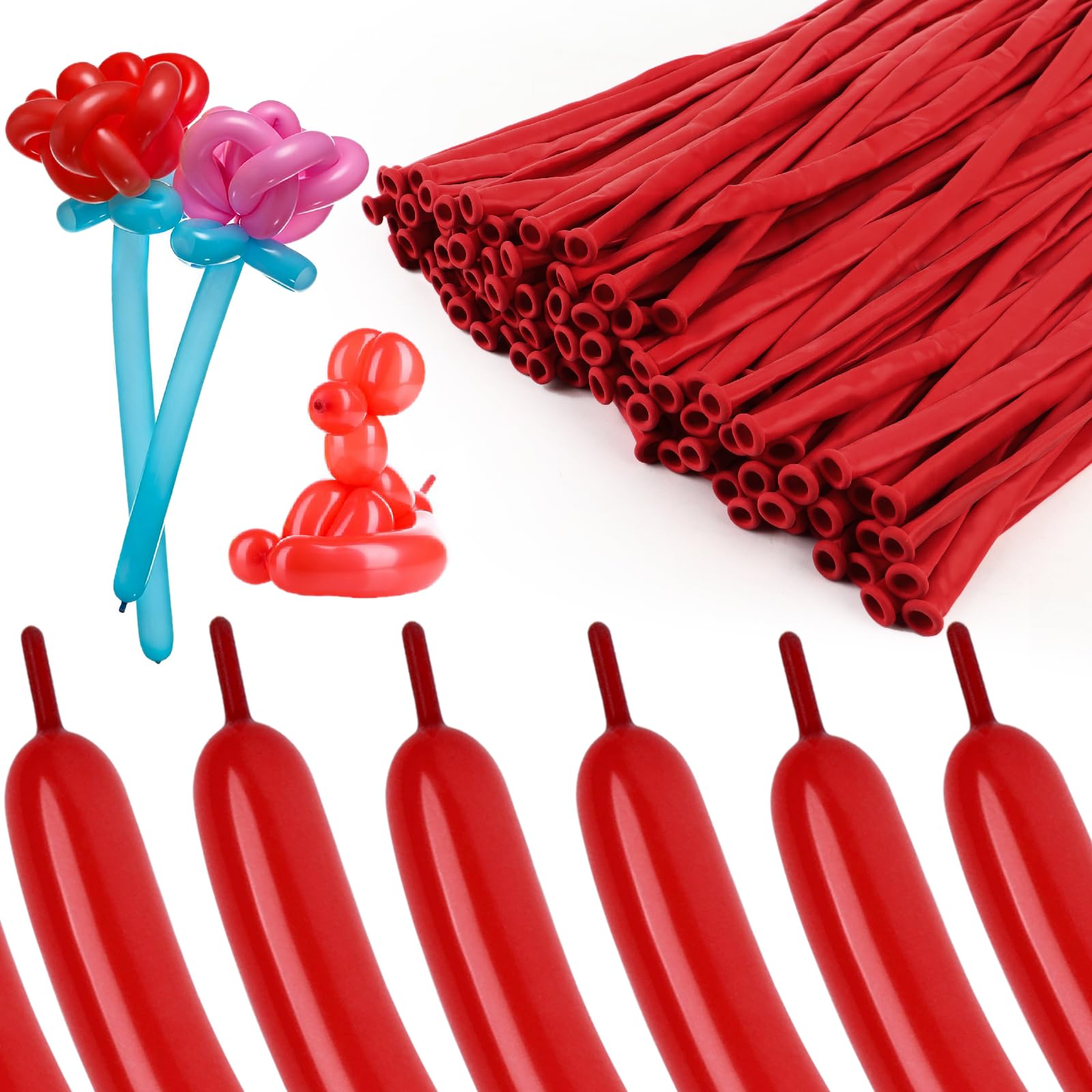 260 Balloons for Balloon Animals, 100Pcs Thick Latex Long Skinny Balloons Twisting for Clowns, Tying Balloon Arches & Party Decorations (Red)