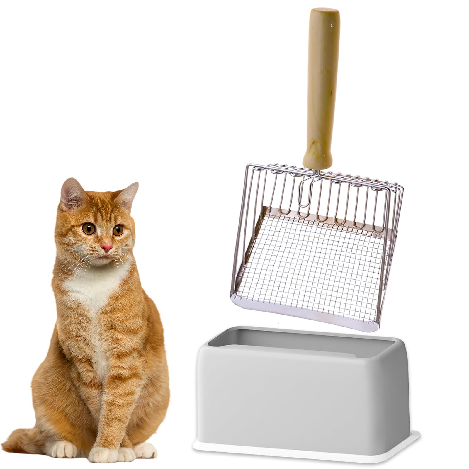 2025 Latest 5-in-1 Cat Litter Scooper with Holder, Metal Cat Litter Scoop Deep Shovel Kitty Poop Scooper Stand for Litter Box, Fast Sifting Kitty Poop Scooper Caddy Poop Scooper Stand (Multicolor-B)