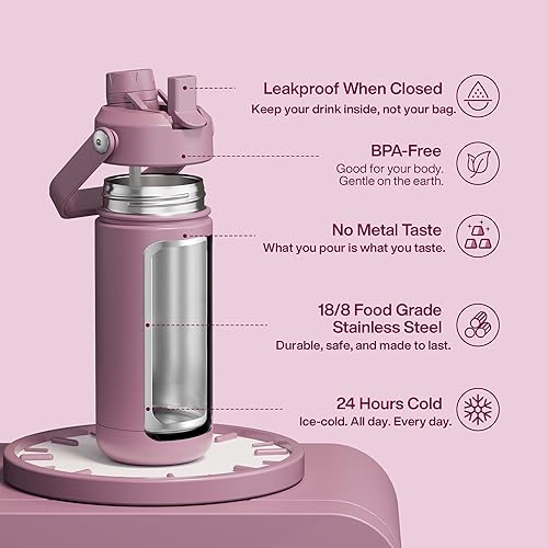 Miniatura 952 de ENCOOL Botella de agua aislada con popote, de acero inoxidable, a prueba de fugas, sin BPA, al vacío de doble pared que se mantiene fría durante 24