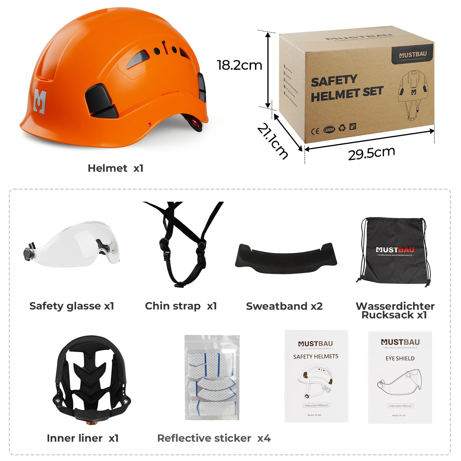 Elmetto rigido di sicurezza da arrampicata con visiera trasparente e sottogola 53-63 cm, ideale per costruttori e lavori in altezza, EN12492
