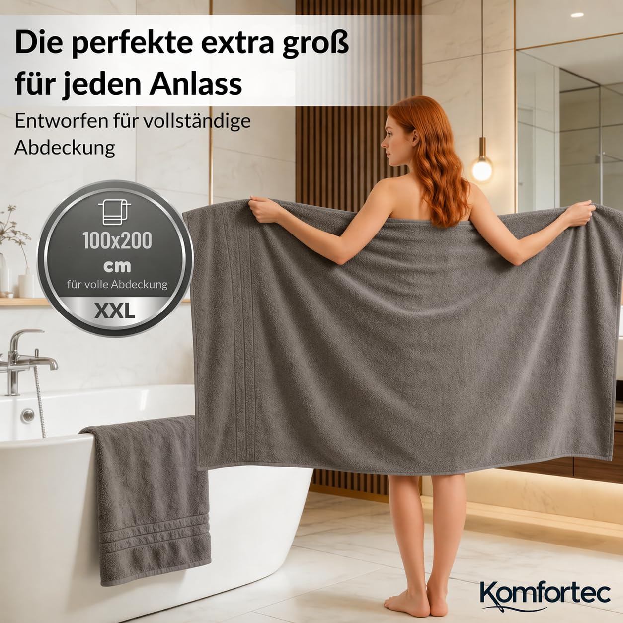 Komfortec Badetuch 100x200 cm aus 100% Baumwolle – Bild 2