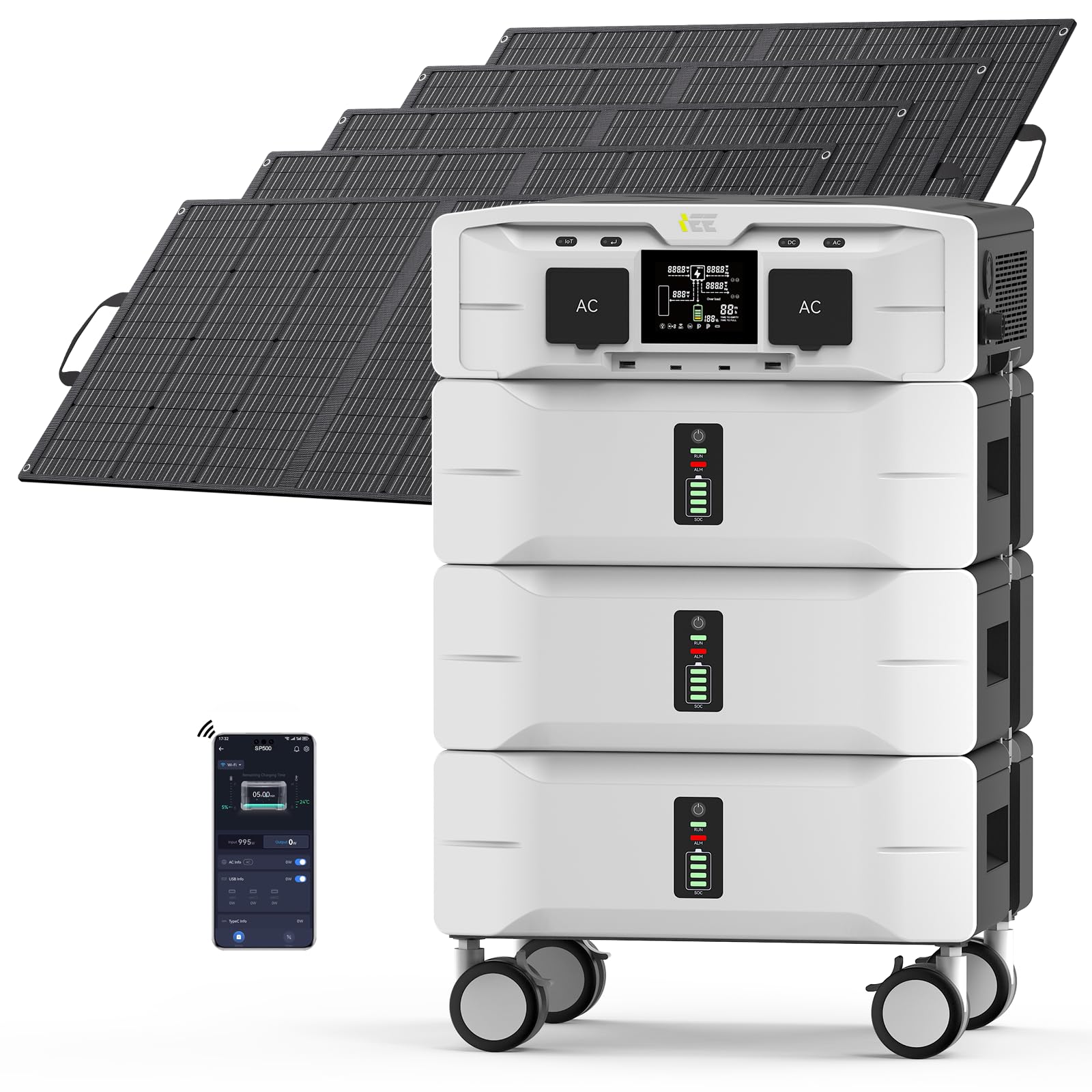 IEE SP5000 7680Wh Solar Power Station 5000W 9000 Peak AC Output 120V 240V Split Phase LFP Battery with