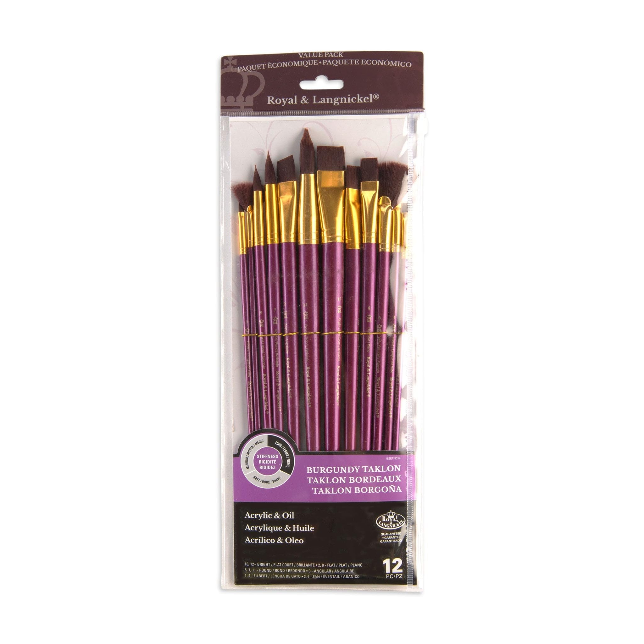 Royal & Langnickel RSET-9317 - Juego De Pinceles De Fibra De Taklon (12 Unidades, Puntas Variadas