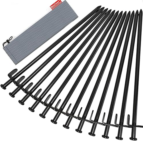 Estacas de tienda de campaña, estacas de campamento resistentes de 12 pulgadas a 12 parques de acero forjado para tienda de campaña, irrompibles e