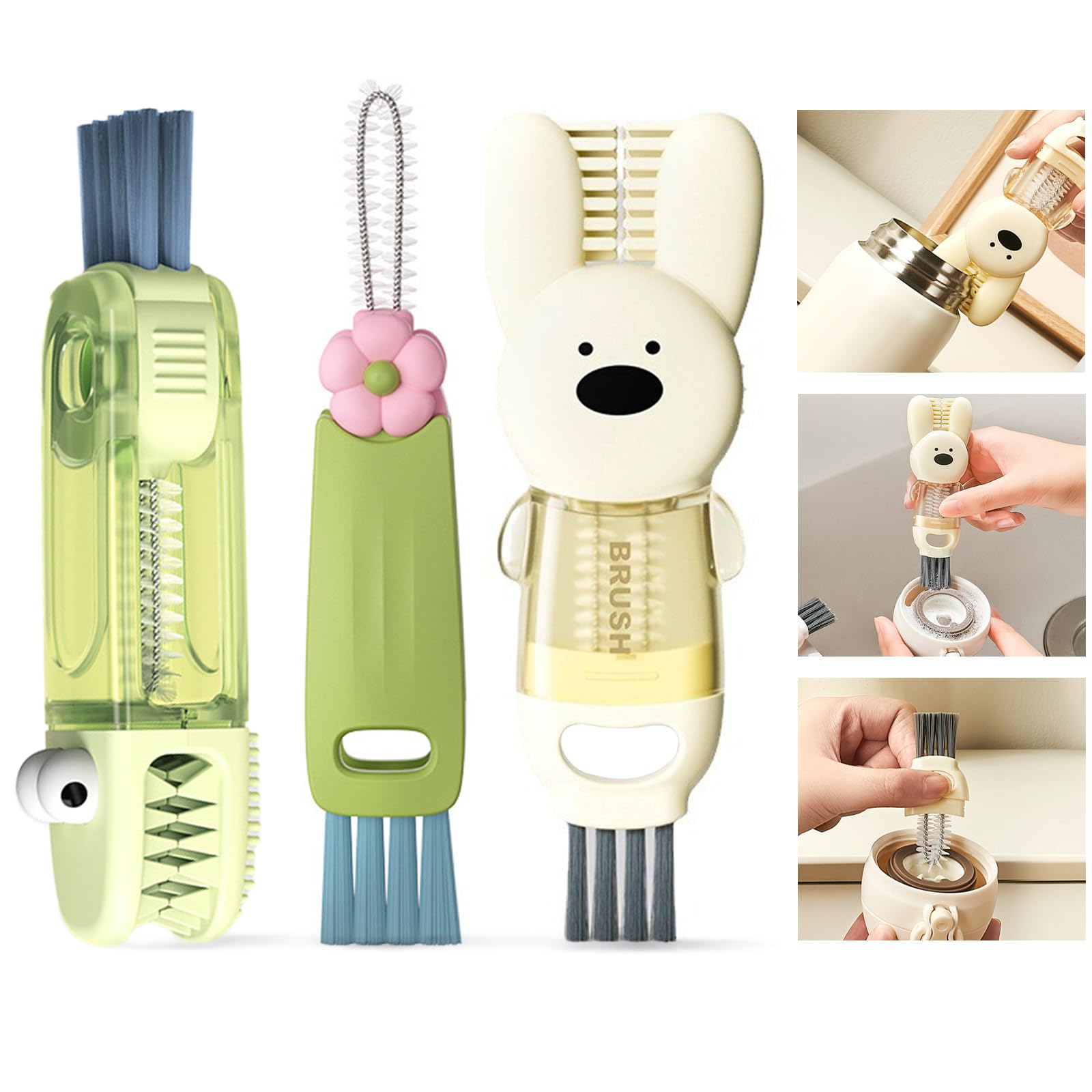 4 in 1 Cup Lid Cleaning Brush, 3 in 1 Bottle Brush, Cup Crevice Cleaning Tools, Easy to Clean and Storage, ABS+Silicone Cup Lid Gap Cleaner, Portable