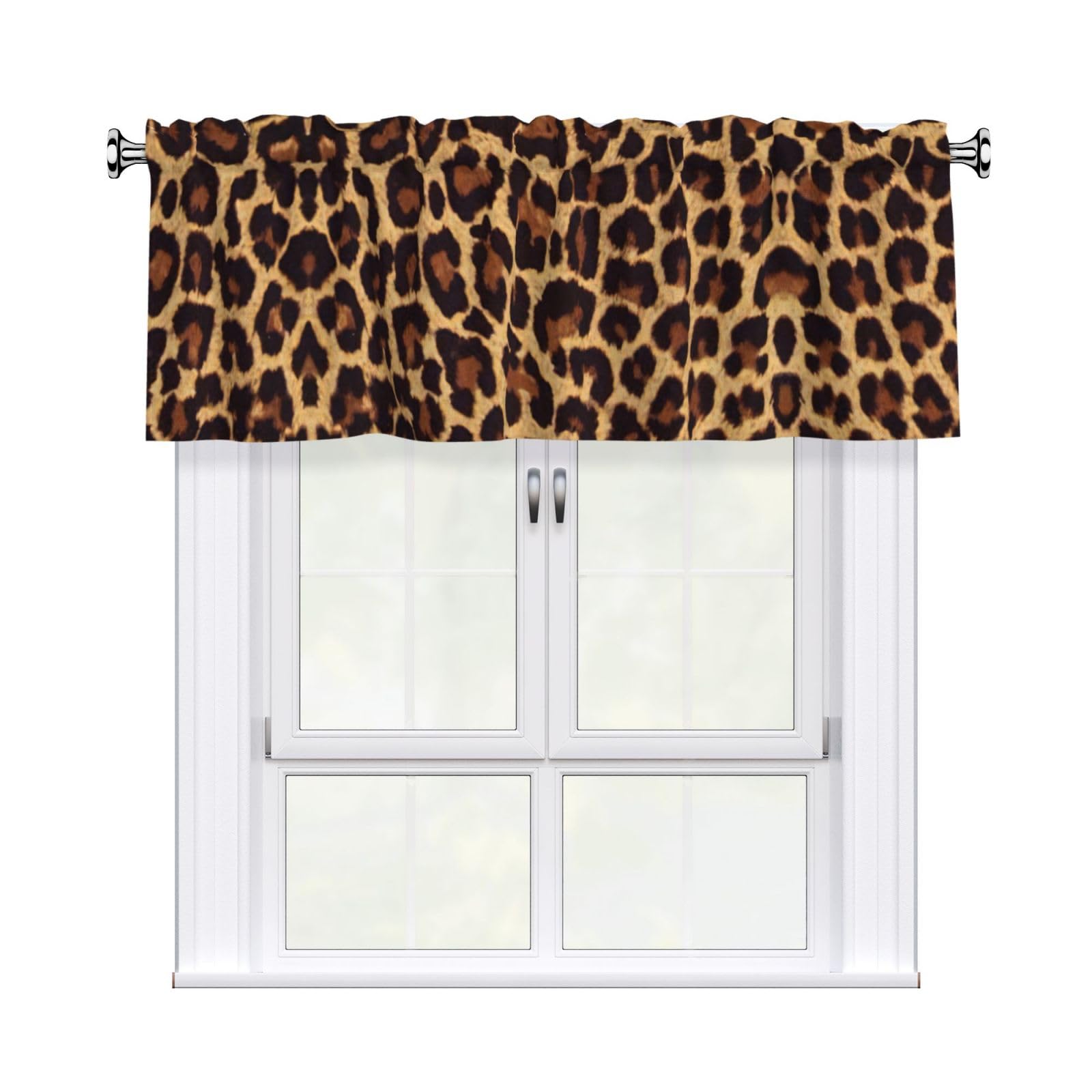 aacxzff leopard patterned wallpaper Print Curtain Valance 54"x18" (WxL) for Kitchens Bathrooms Bedrooms Balconies Living Rooms