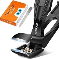 DRMODE Toenail Clippers for Seniors & Thick Toenails - Angled Head, 9mm Wide Jaw, Long Handle with Nail Catcher, Heavy Duty Black