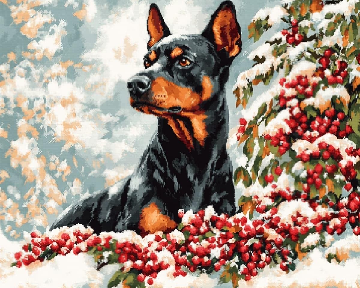 AxiangziK Cross Stitch Kits 30x40cm,Doberman Pinschers in the Snow 11CT Printed Cross Stitch for Adults Beginners,Complete DIY Embroidery with Needles and Threads for Home Decor