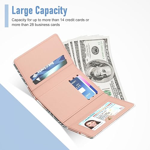 Miniatura 3 de Rouidr Billetera para mujer, pequeña cartera delgada para tarjetas RFID para mujer, organizador de tarjetas de cuero triple, bonito bolso de