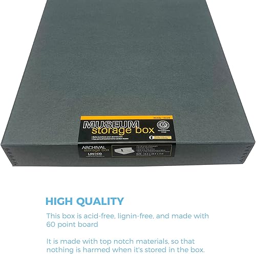 Vista 137 de Lineco, Caja de almacenamiento de archivos de museo de color tostado de 9 x 12 pulgadas, diseño frontal caído. Sin ácidos con borde de metal.