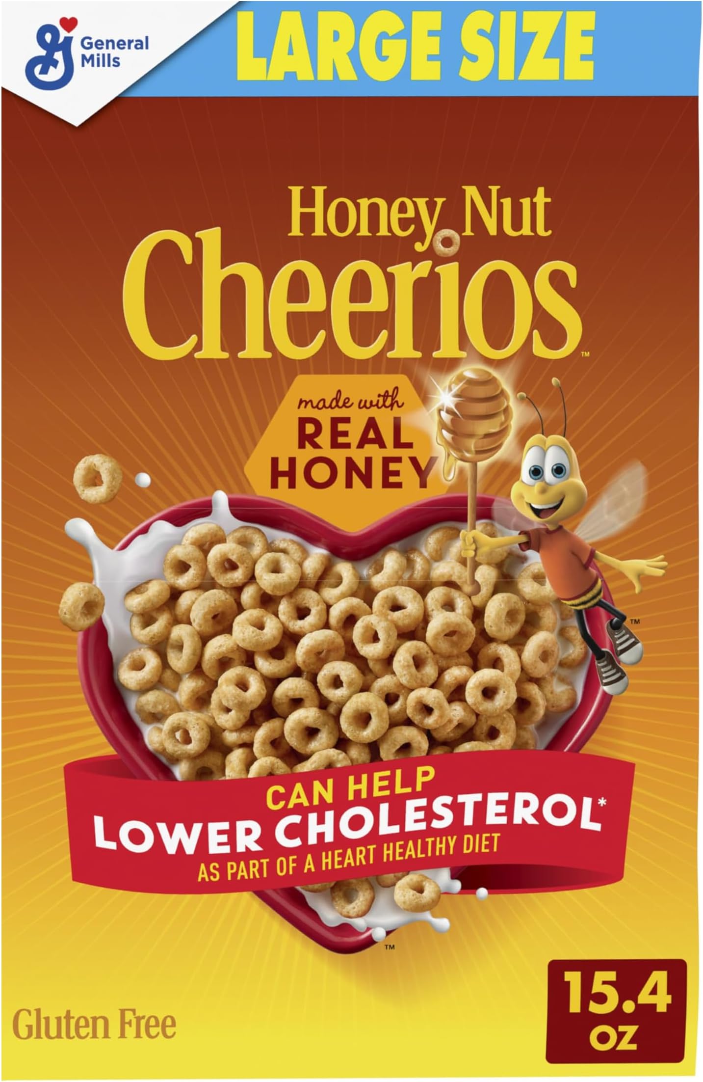 Honey Nut Cheerios Cereal, Limited Edition Heart Shapes, Affirmations Box, Heart Healthy, Gluten Free, Large Size, 15.4 oz