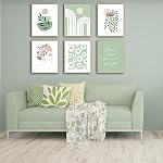 Affiches d'art mural vert de Sage, 8"x10" Plante botanique Daisy Prints, Décor de chambre esthétique pour les adolescentes, Dorm and Apartment,Décor, Matisse-Inspired Flower Wall Prints pour les filles Décor (Unframed)