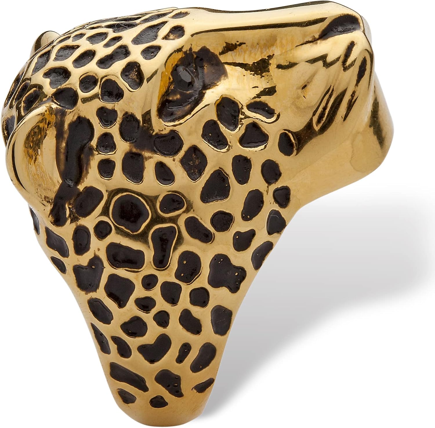 Palm Beach Jewelry PalmBeach Yellow Gold-Plated Round Black Crystal Leopard Ring Sizes 6-10