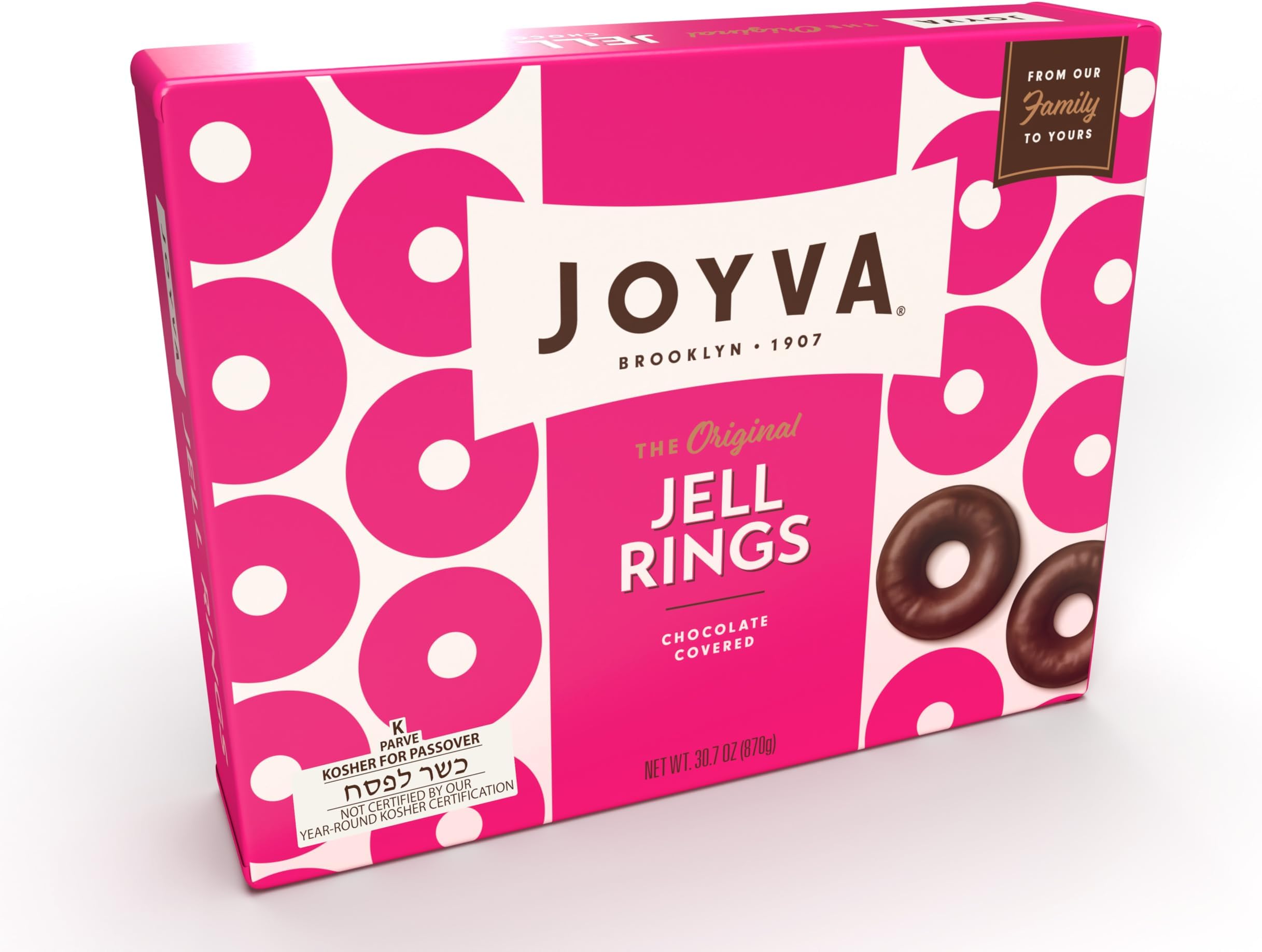 - Joyva Jell Rings | Kosher for Passover Gift Box of 60 Sweet Jell Center Rings with Smooth Dark Chocolate Coating | 807g, 30.7oz