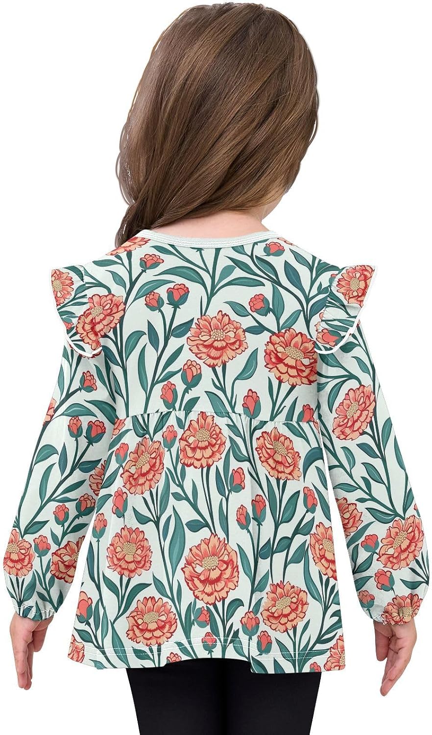 visesunny Toddler Clothes for Girls Flower Carnation Floral Long Sleeve Fall Shirts Cotton Top with Ruffle Collar