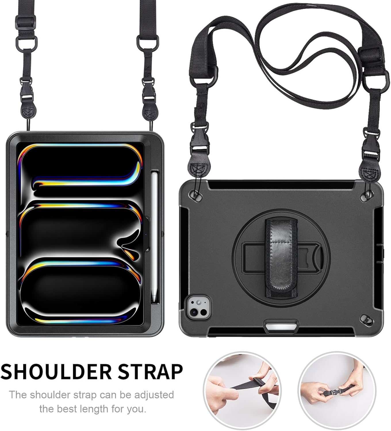 Case for iPad Pro 11-inch (2024 Released, M4, 5th Gen), Upgraded Full Body Heavy Duty Rugged Case with 360 Rotating Stand & Built-in Screen Protector & Shoulder Strap