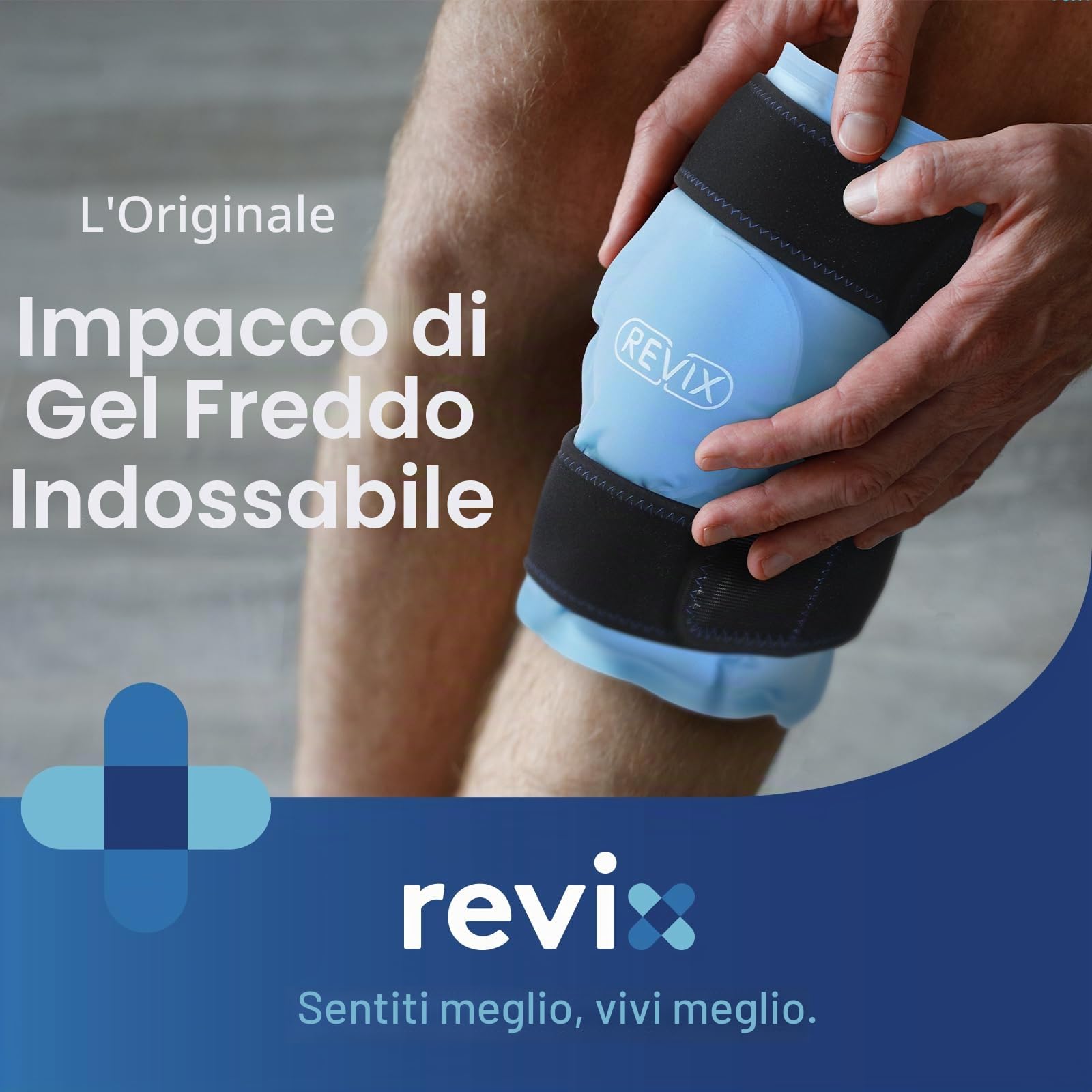 REVIX Fascia Ghiaccio per Ginocchio – Impacco Gel Riutilizzabile con Cinturini Regolabili, Copertura Vellutata, Uso a Mani Libere per Ginocchia, Polpacci, Gomiti, Ghiaccio Gel Freddo