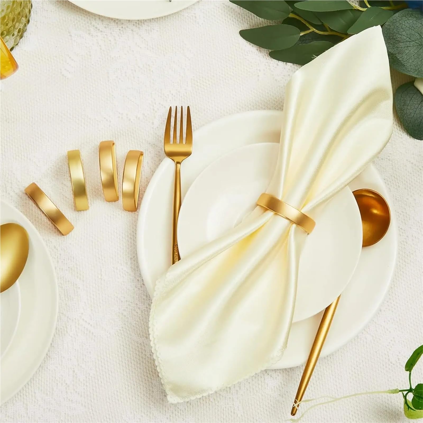 Lot de 48 ronds de serviette en forme de D pour décoration de table de fête de Noël (doré)