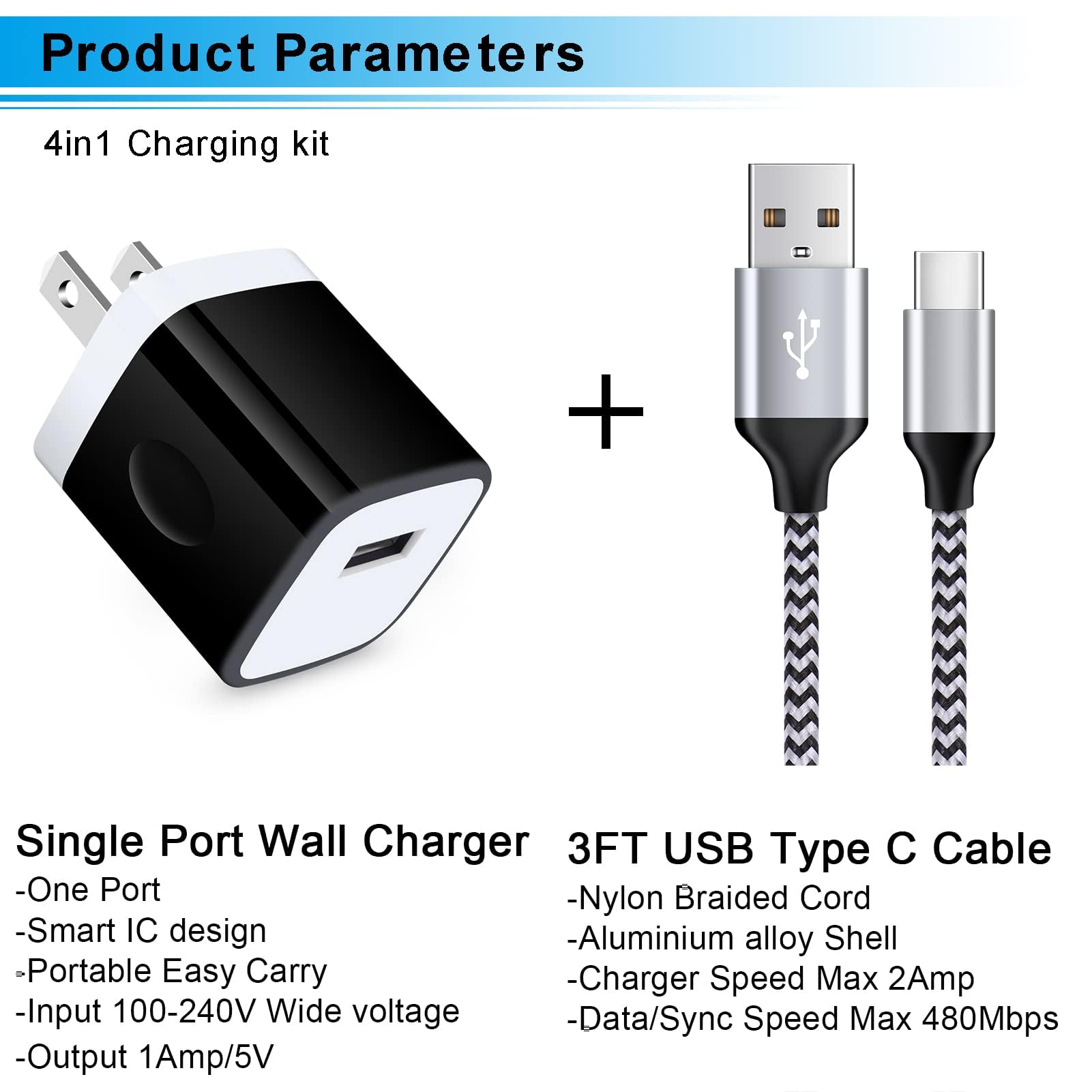 Type C Charger Fast Charging Block 5V/1A Wall Charger Box Plug Cube Brick with C Charger Cable 3ft USB Type C Cable Cord for iPhone 16 15,Samsung Galaxy S25 Ultra A15 A16 S24 A55 A54 S23 Ultra A14 A13