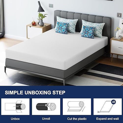 Miniatura 6 de FDW Colchón de espuma viscoelástica de gel refrescante de carbón de bambú de 5 pulgadas, colchón de cama transpirable, alivio de presión,
