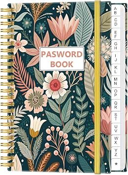 Heveboik Simplified Password Book with Alphabetical Tabs - Small Pocket Size Password Keeper Journal Notebook for Computer & Website Logins, 4.5" x 6.2", Flower-B