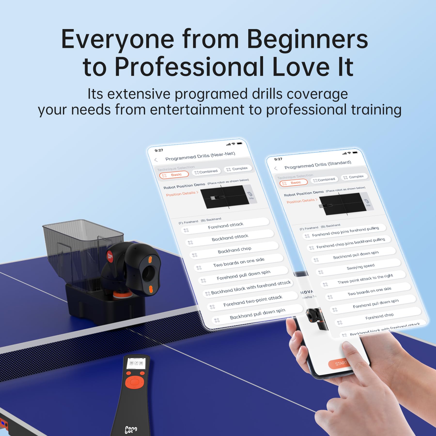 PONGBOT Table Tennis Robot with Net, Ping Pong Machine, Remote/App Control, 264 Pre-Saved Drills, Custom Drills