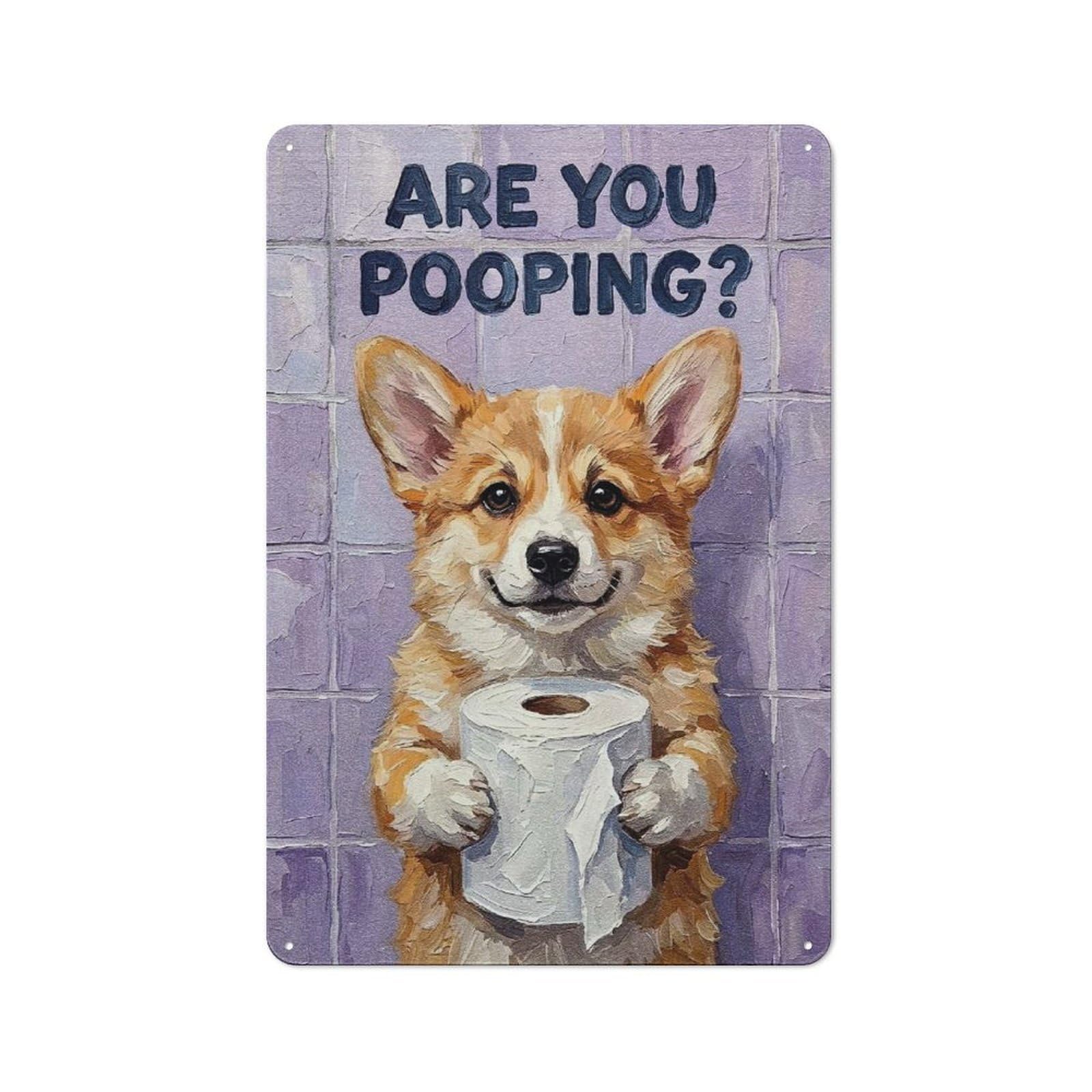 Junmoney Style-2 Classic Corgi With Toilet Paper Painting Metal Wall Sign 30X20cm, Pub Wall Decor For Diner, Restaurant, Shed Or Kitchen
