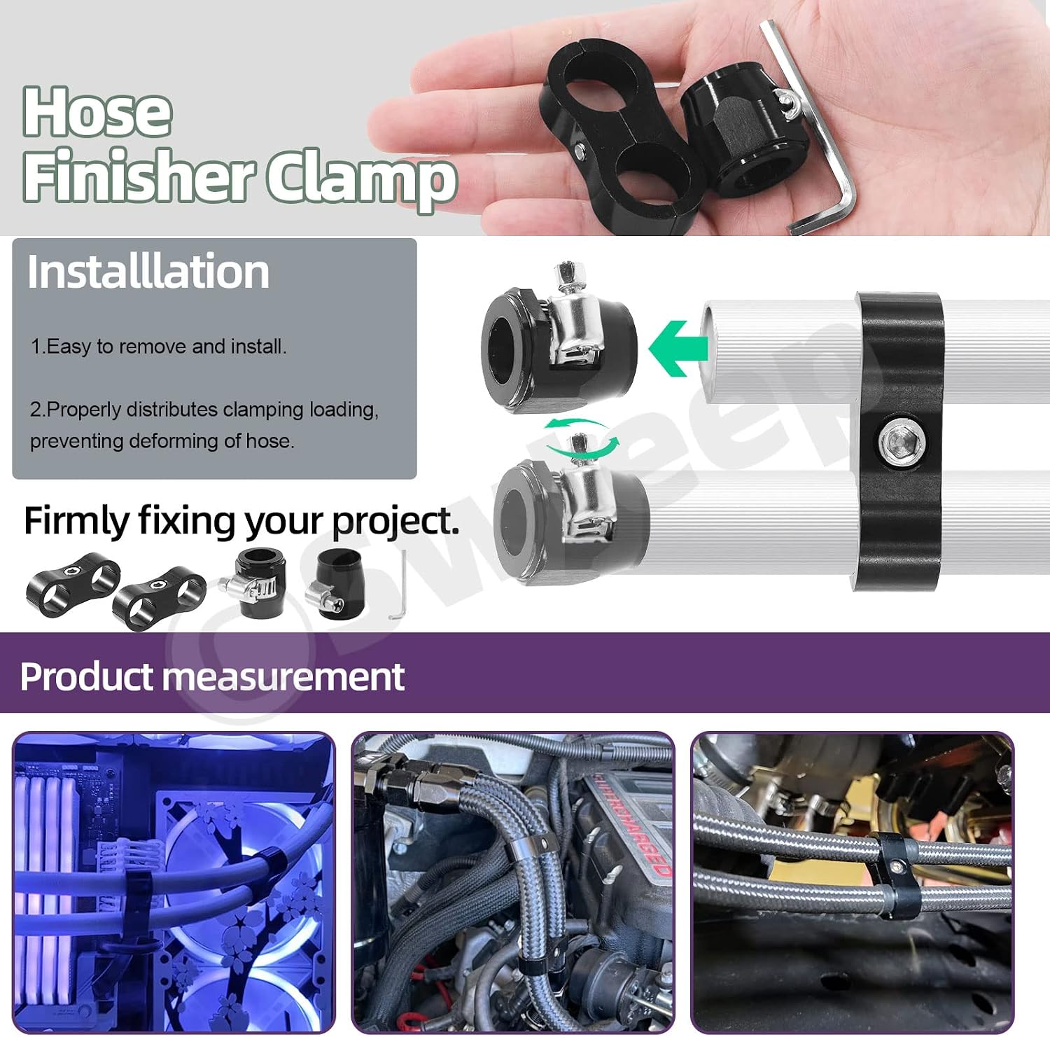 Swpeet 5Pcs 10AN Rubber Hose Connector with Pipe Clamps and Hose Separator Clamp Assortment Kit, Including Wrench and Hose Finisher with Screw Band Clamp Fuel line Hose Fitting Adapter for 5/8 Hose