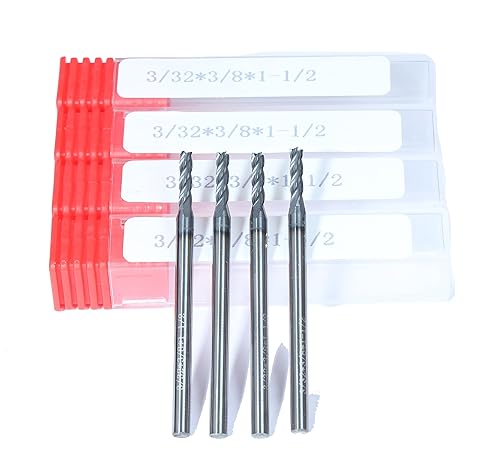 Juego de 4 fresas de extremo de carburo de 332" X 38" X 1-12", revestimiento AlTiN, HRC 45, 4 flautas, Helix Angel 30 para perforación