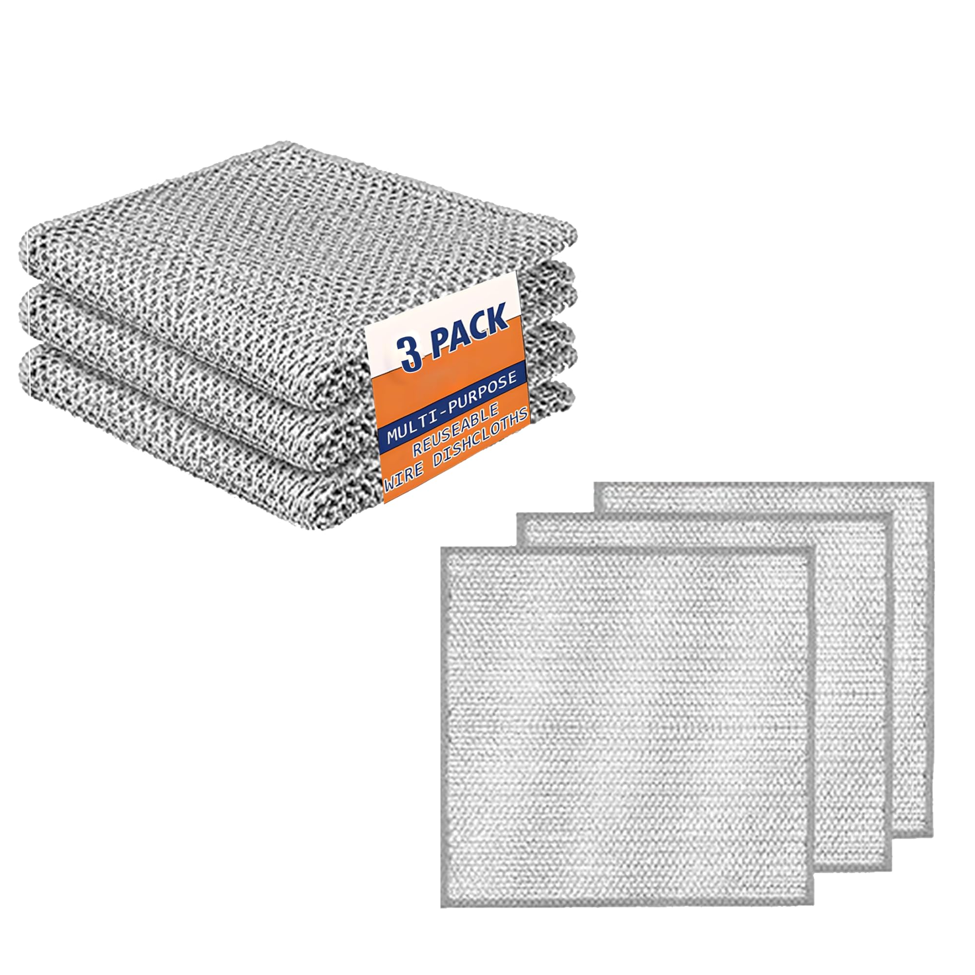 Non Scratch Dish Wash Cloth for Kitchen (Pack of 3) Reusable Steel Wire Dish Cloth Multipurpose Wire Dishwashing Rags for Wet and Dry Cleaning Scrubber Dish Cloth, Grey (B0DDJLWS4L) Amazon Price History, Amazon Price Tracker