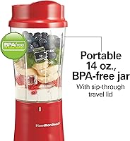 Vista 8 de Hamilton Beach Portable Blender for Shakes and Smoothies, 14 Oz BPA Free Travel Cup & Lid, Durable Stainless Steel Blades, Personal Smoothie Rojo