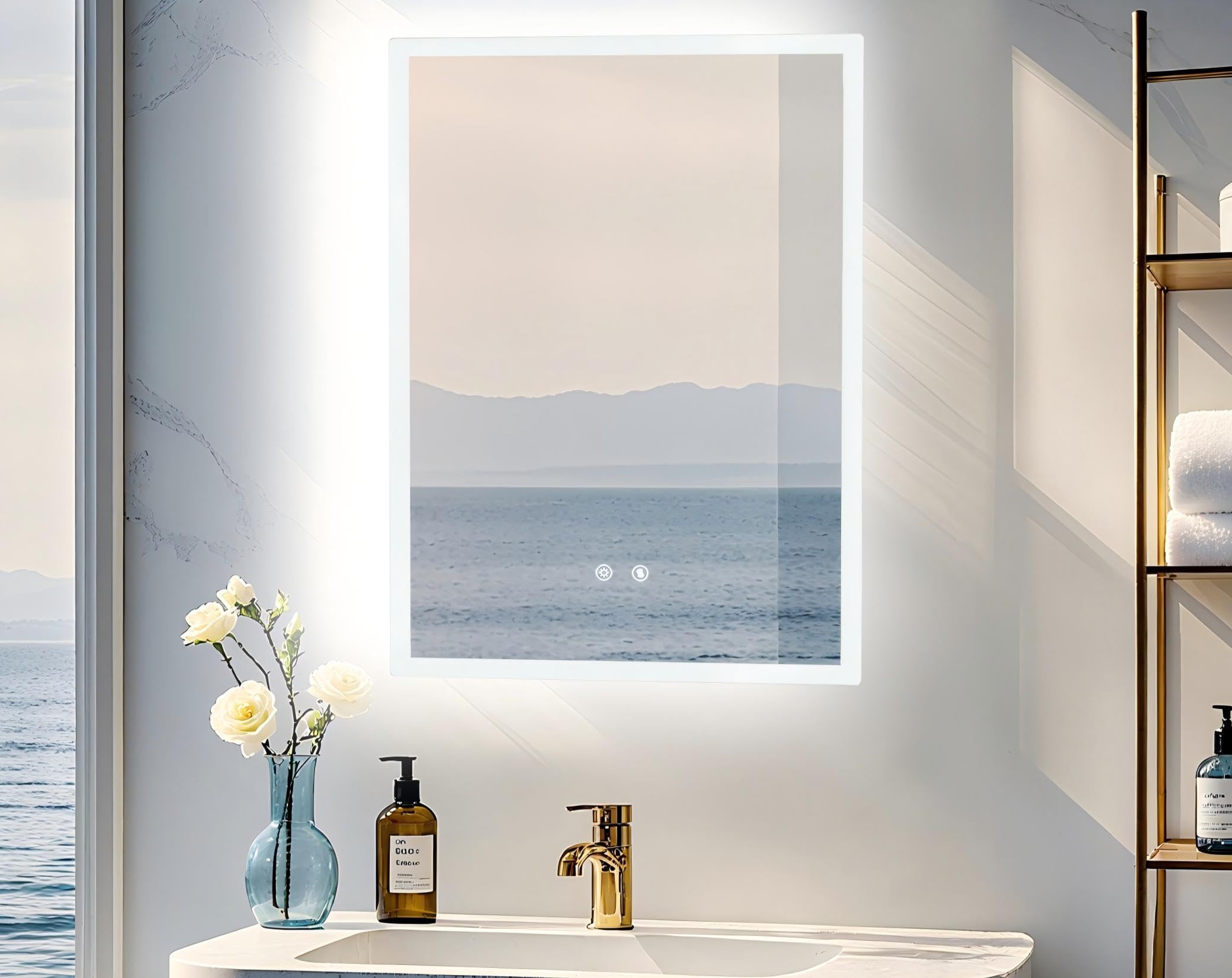 LUVODI Espejo LED de baño retroiluminado: espejo rectangular de tocador de 28 x 20 pulgadas
