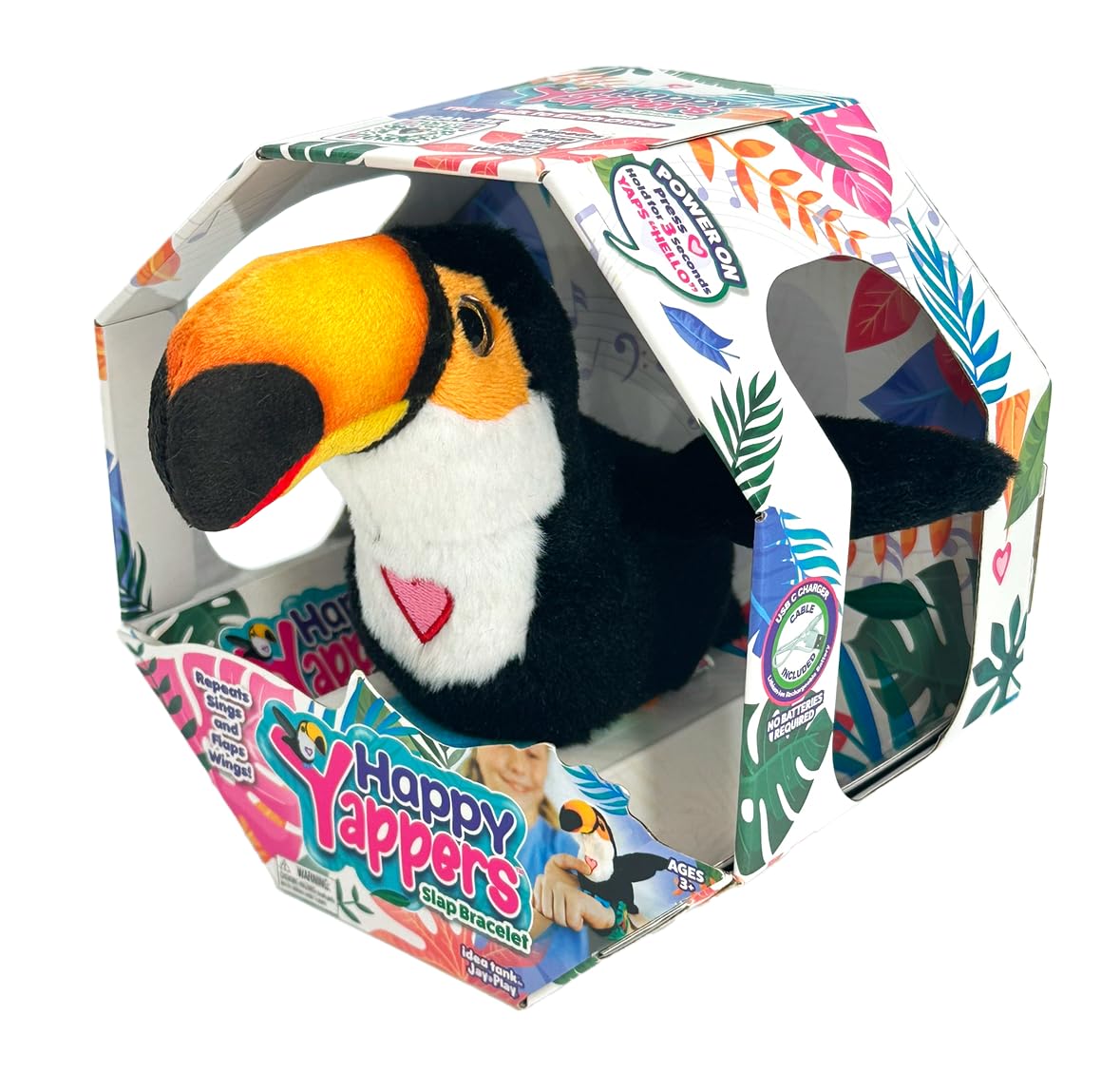 Happy Yappers Toucan Interactive Plush Bird - Talking Toy with Wing Flapping, Repeating Toy that Mimics Words & Sings - USB Rechargeable for Kids Play & Sensory Fun, Tucan - Image 2