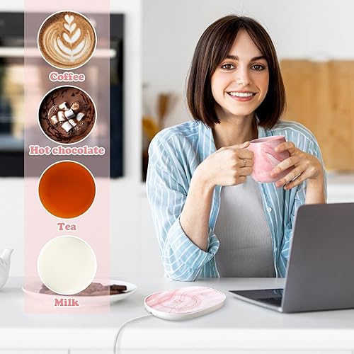 Miniatura 3 de Nitial Juego de calentador de café con taza de agradecimiento para mujer, taza de mármol rosa, placa de calentamiento de Navidad, regalo de