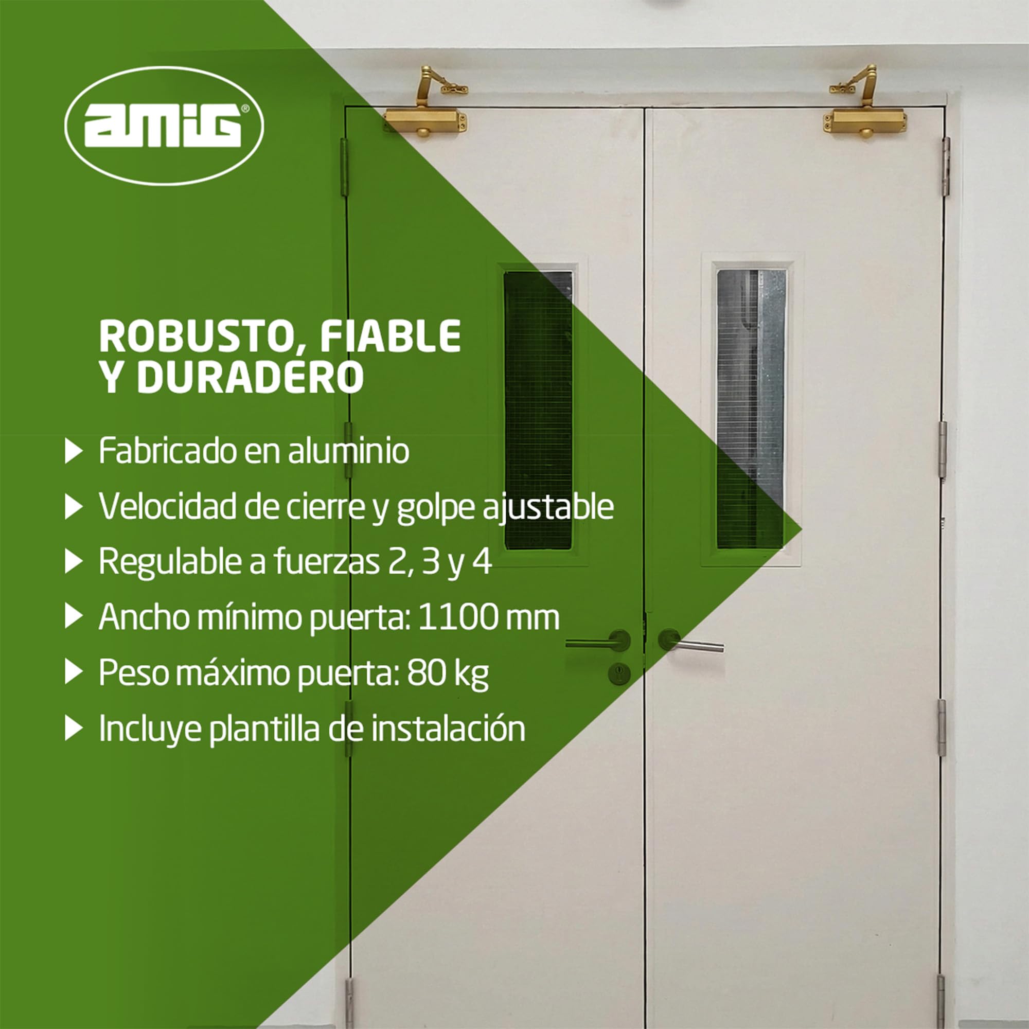 Amig - Cierrapuertas para Cierre Automático de Puertas de Peso Max 40 kg, Ancho Max 85 cm - De Aluminio con Acabado Dorado Mate - Evita Accidentes por Portazos o Corrientes de Aire, Incluye Tornillos