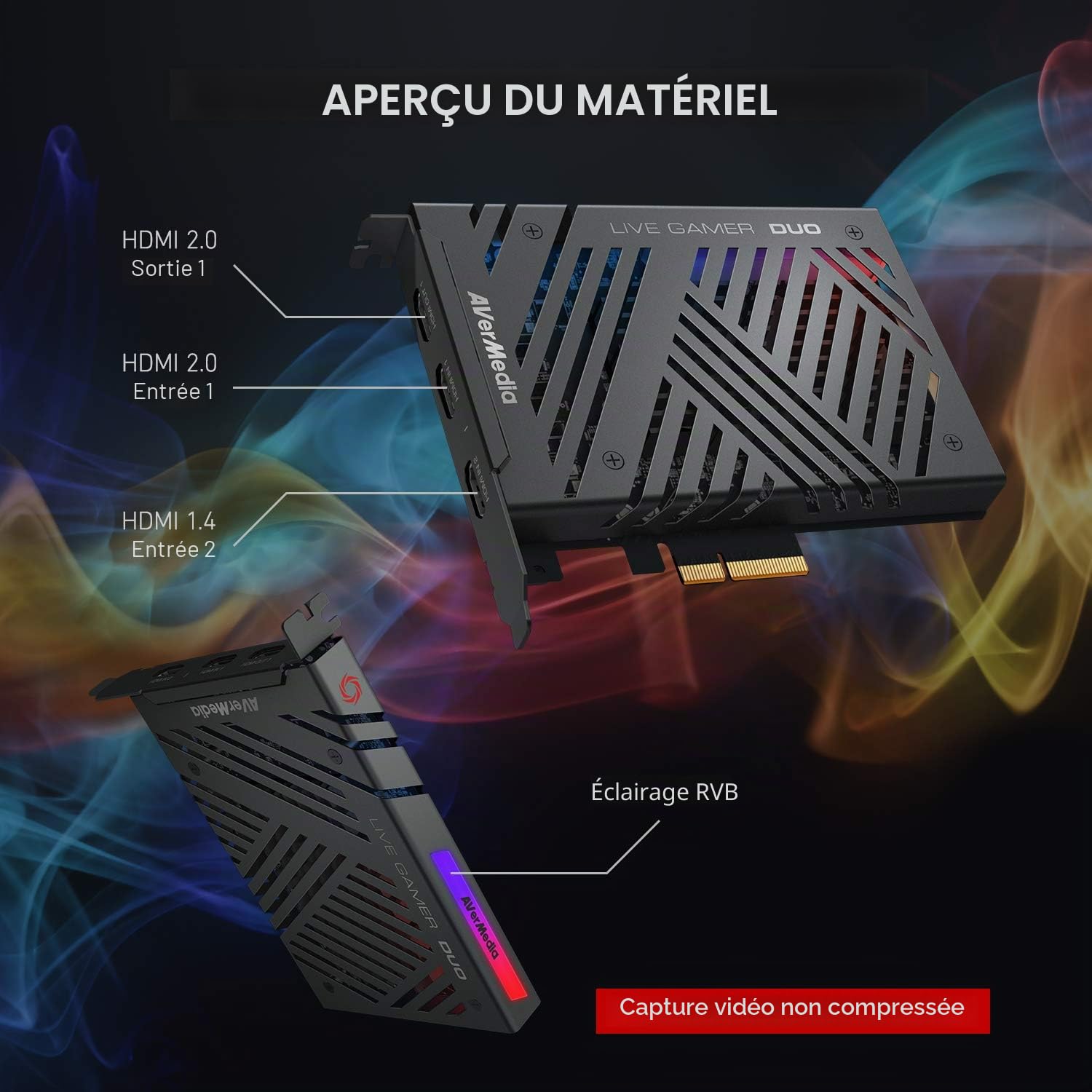 AVerMedia Live Gamer Duo - GC570D, 2 HDMI entrées, carte de capture vidéo 1080p 60fps non compressée, Pass-through 4K, fonctionne avec OBS, Noire