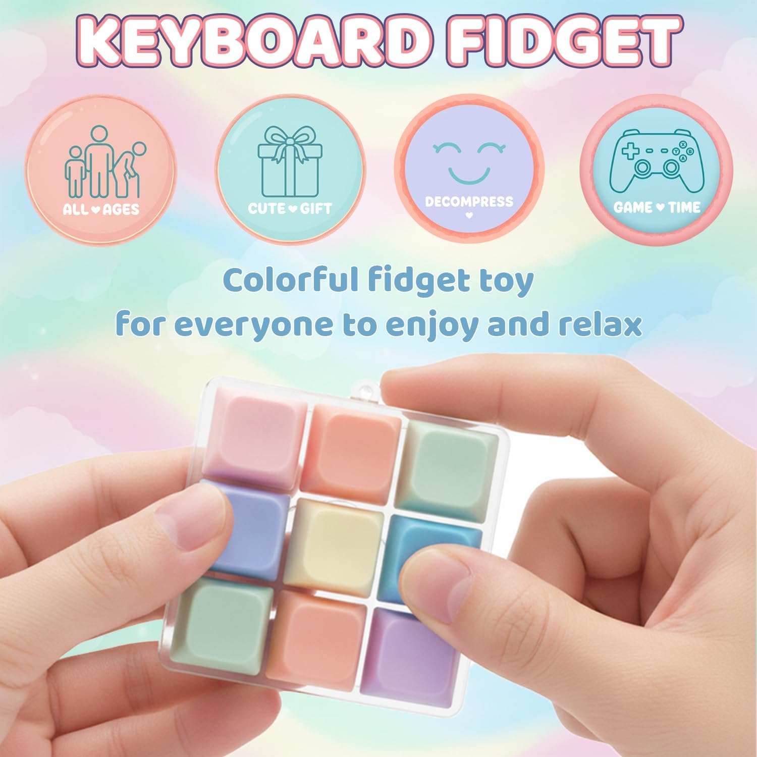 Colorful Keyboard Keychain Fidget for Adults Mechanical Button Keyboard Clicker Fidget Keycap Keychain Fidget Toy for Relief Anxiety & Work Stress Perpect Gifts for Teen & Adults