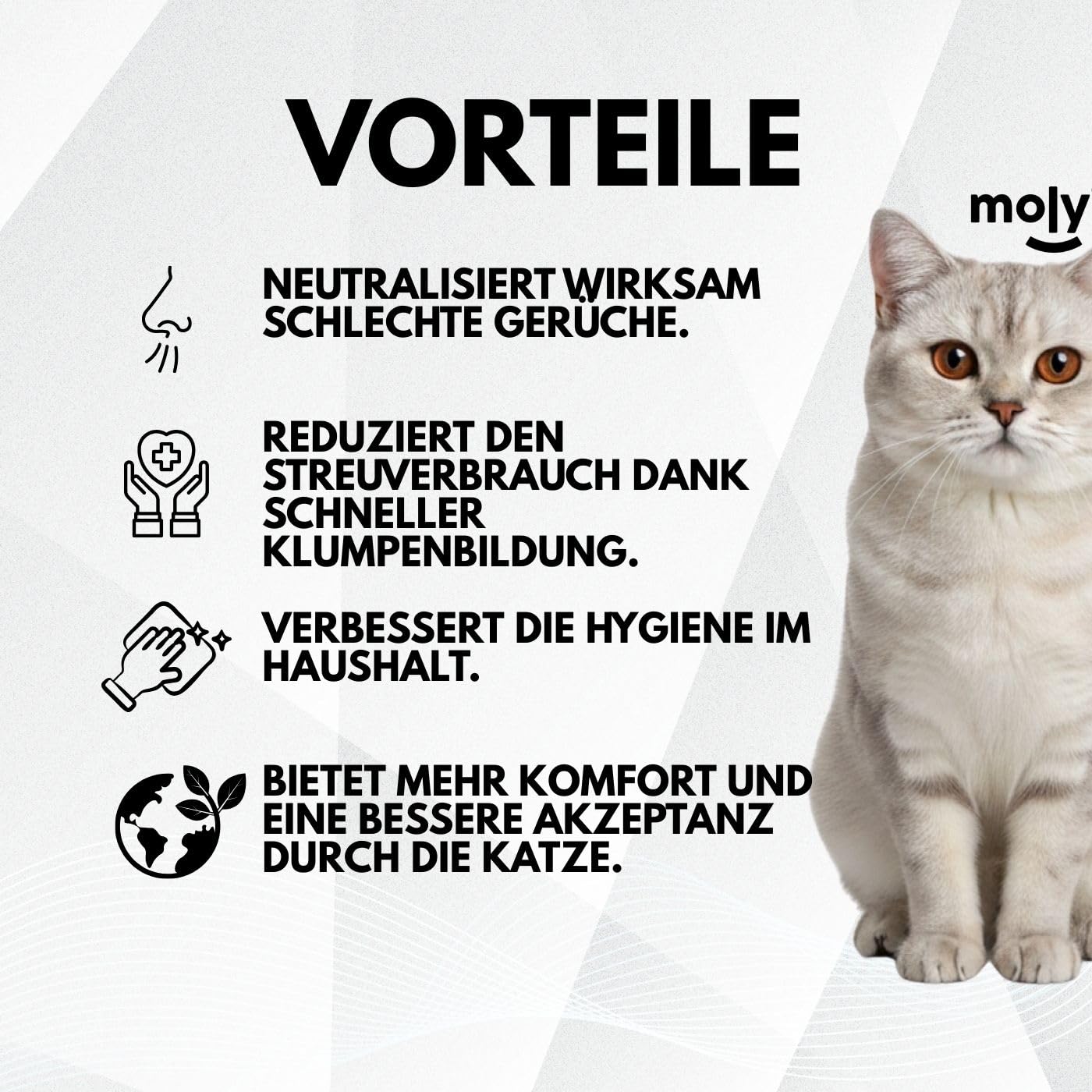 MOLY X3 Bentonit-Katzenstreu mit Aktivkohle, 8,4 kg, 11,1 l, hohe Absorption, Bindemittel mit Lavendel- und Talkum-Duft, vollständige Geruchskontrolle, staubfrei, hygienisches Premiummineralbett
