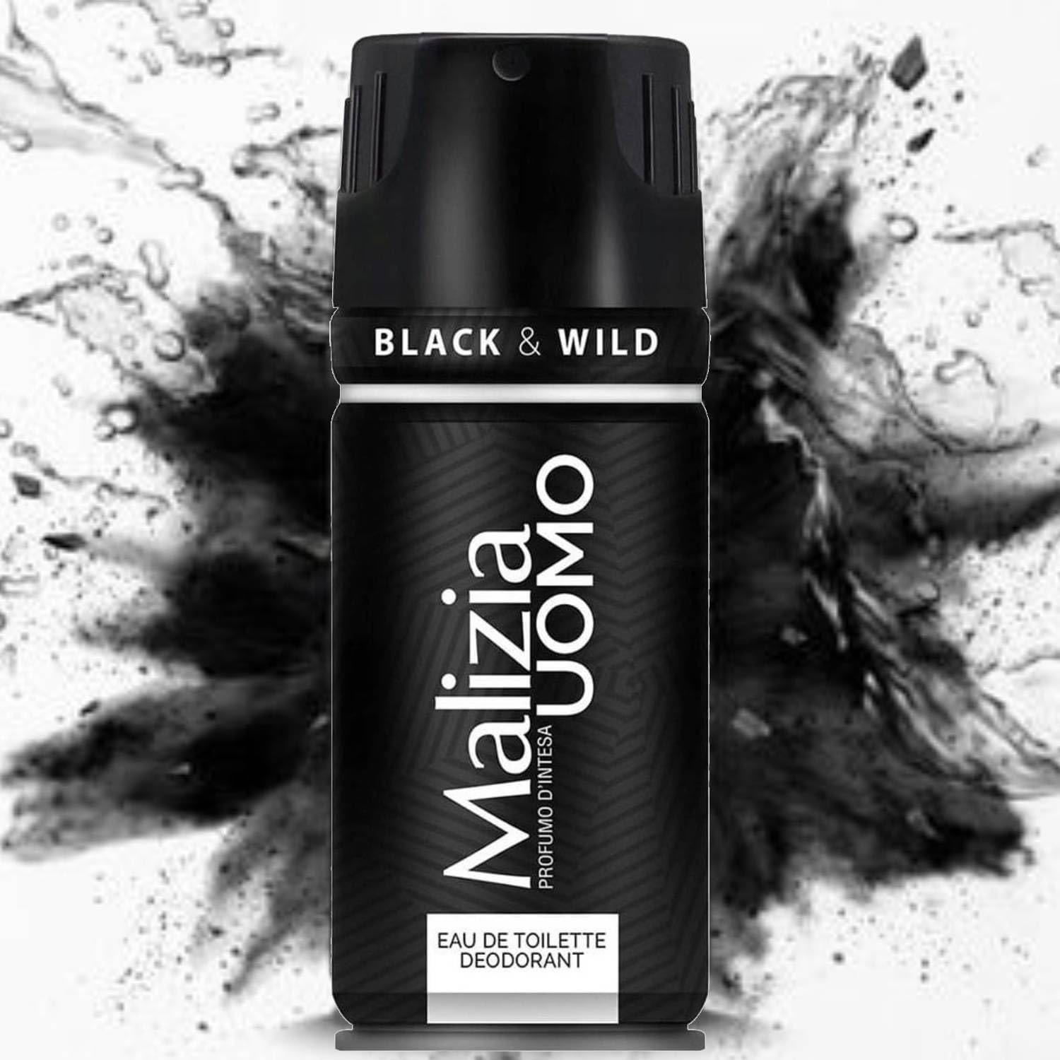 Malizia Uomo Parfum d'Intesa Deodorant Spray 150 ml – Eau de Toilette für Herren, intensiver und langanhaltender Duft, Frische für den ganzen Tag (Black&Wild 6 Einheiten)