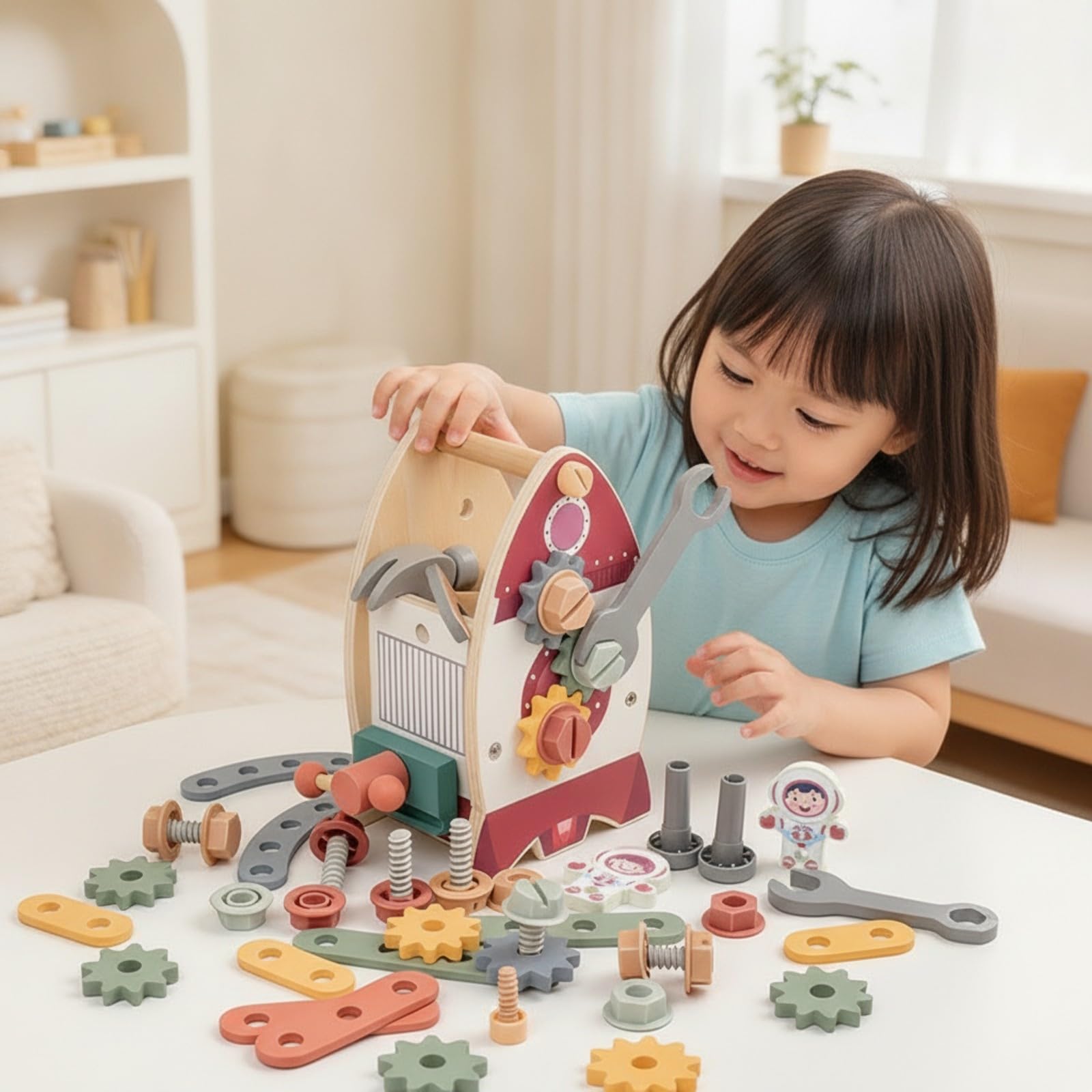 Qianly Gioco di Assemblaggio in Legno Educativo | Didattico, Scatola Degli Attrezzi a Forma di, Non Tossico, Banco da Lavoro Giocattolo, per area giochi, Bambini Piccoli,