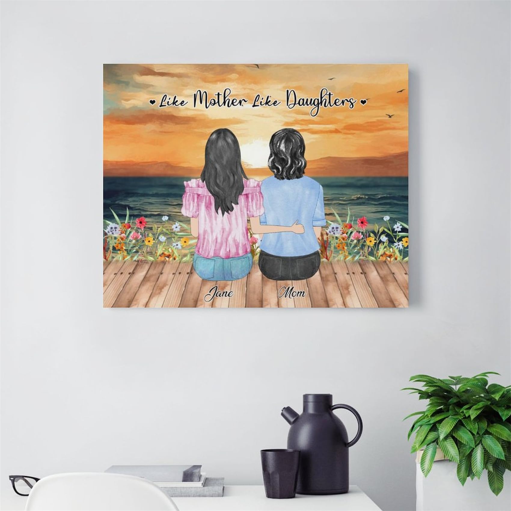 Tammnjo Personalized Mom and Daughter Portrait Canvas Prints Custom Like Mother Like Daughters Poster Mom Name Wall Art Unique Gifts for Mom from
