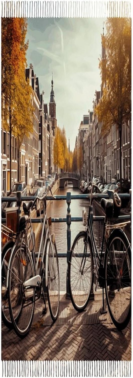 Bicycles in Amsterdam Winter Scarf for Women Soft Tassel Scarves Oversized Wraps Long Shawl Cold Weather Thick Blanket Scarfs
